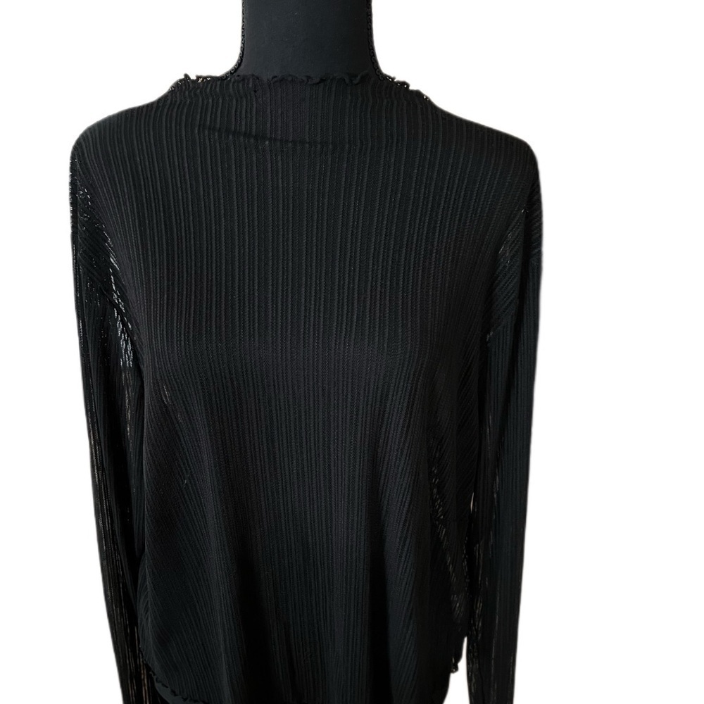 Sheer Ribbed Black Ruffle Long Sleeve Blouse Size 3X NWOT
